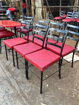 Red Low Squared Flat Restaurants and Bar Chairs