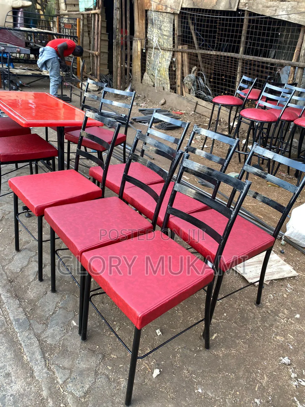 Red Low Squared Flat Restaurants and Bar Chairs