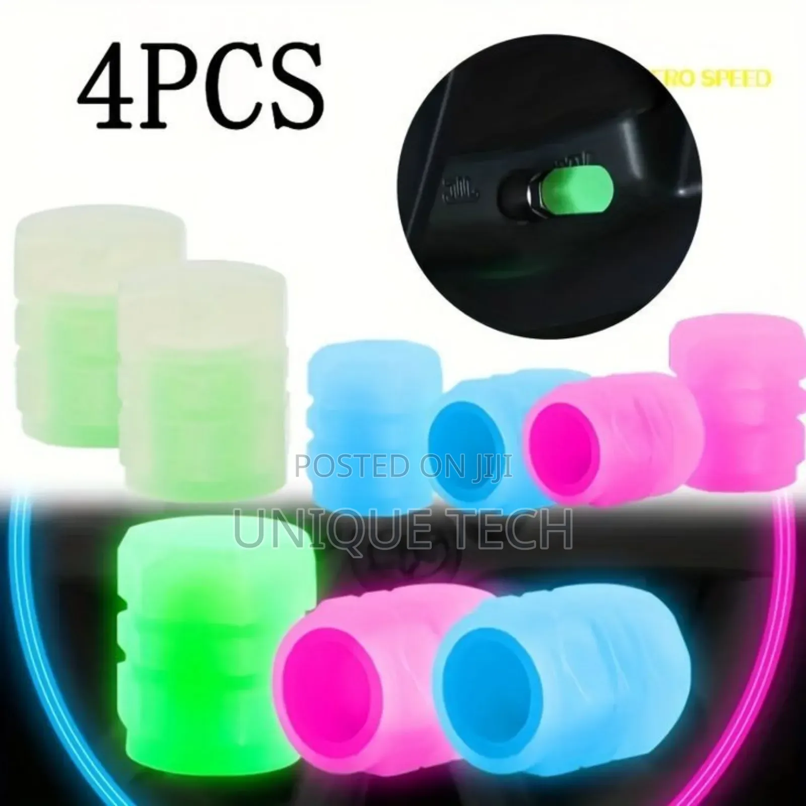 High-visibility Luminous Valve Caps - 4-pcs , Blue ,Pink,Red
