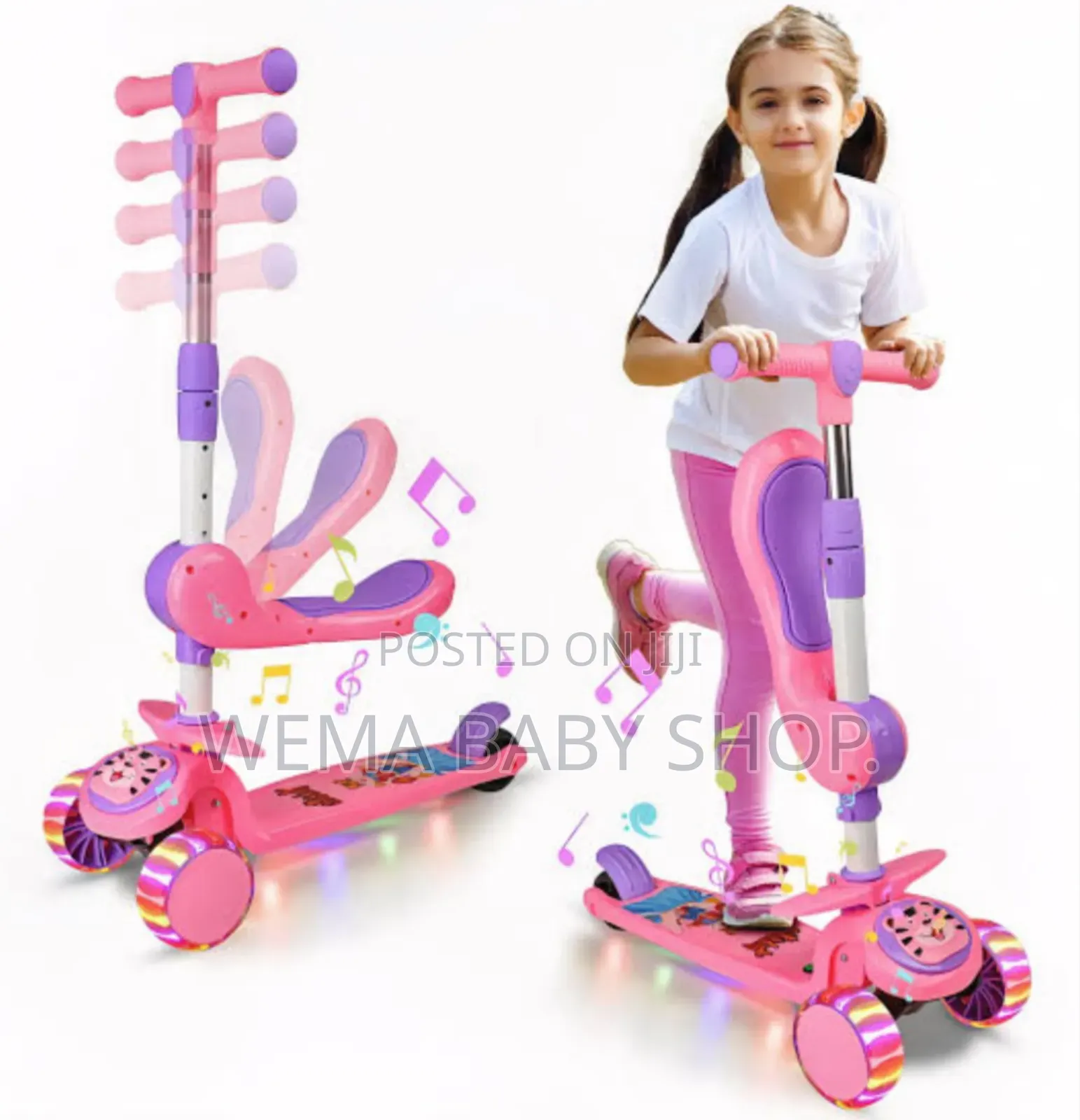 2 in 1 Adjustable Kids Scooter With Music and Lights