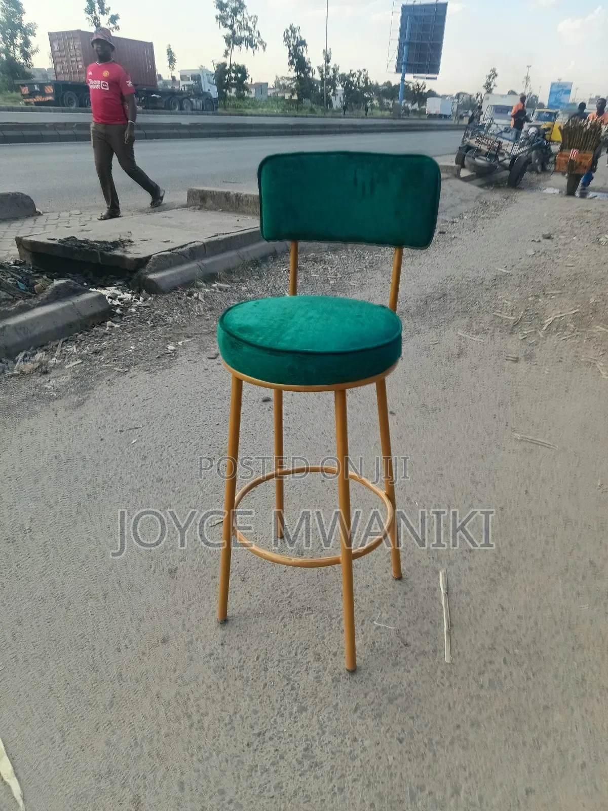 Counter Stool or Kitchen Stool, Green and Gold 