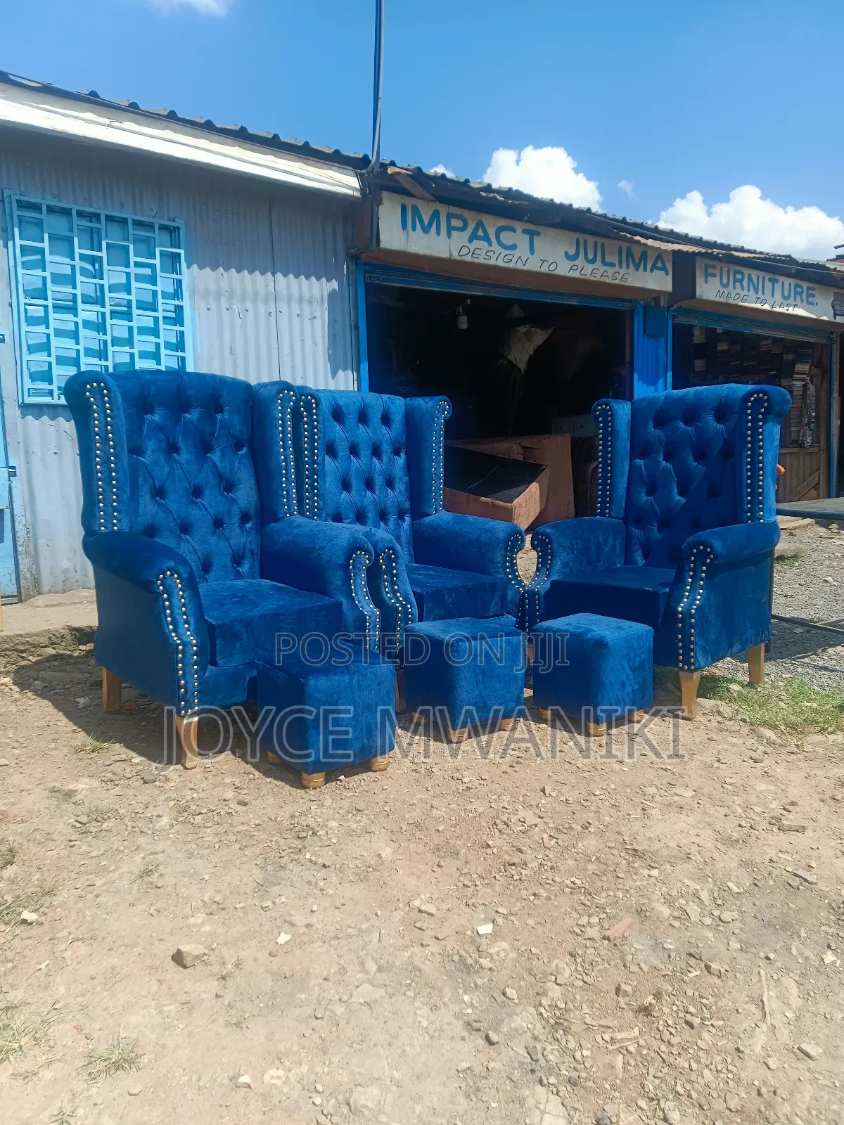 Pedicure Seats, or King Chairs With Puff, Navy Blue 