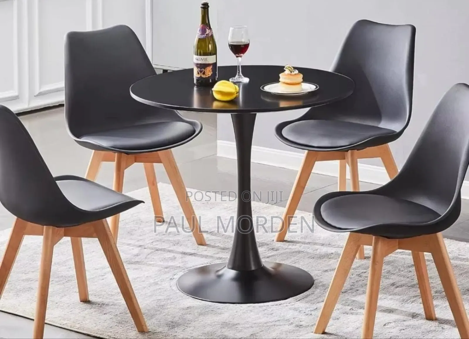 Round Dining Table With Four Padded Dining Chairs