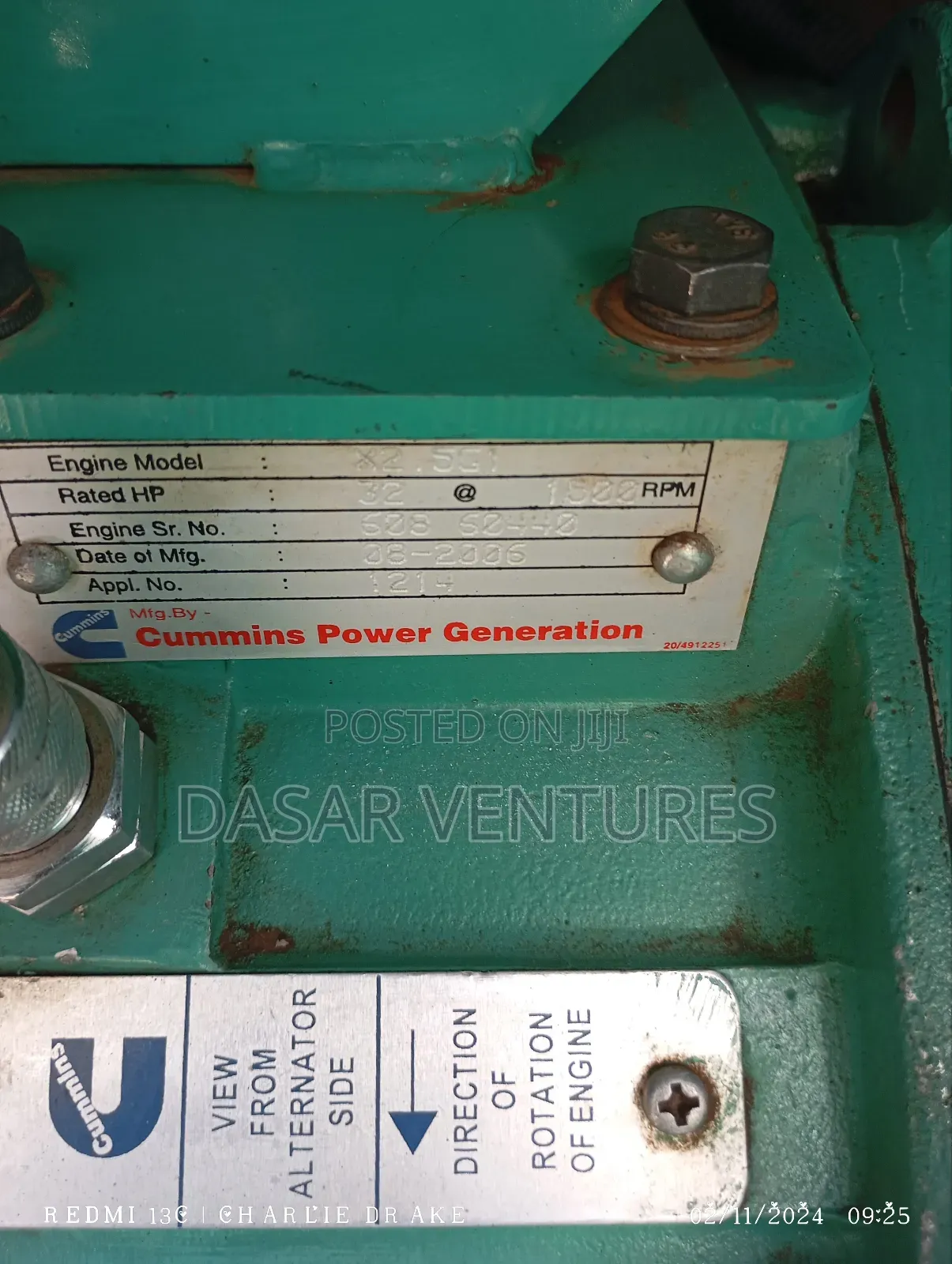 Power Generator 22kva Cummins Ex Uk