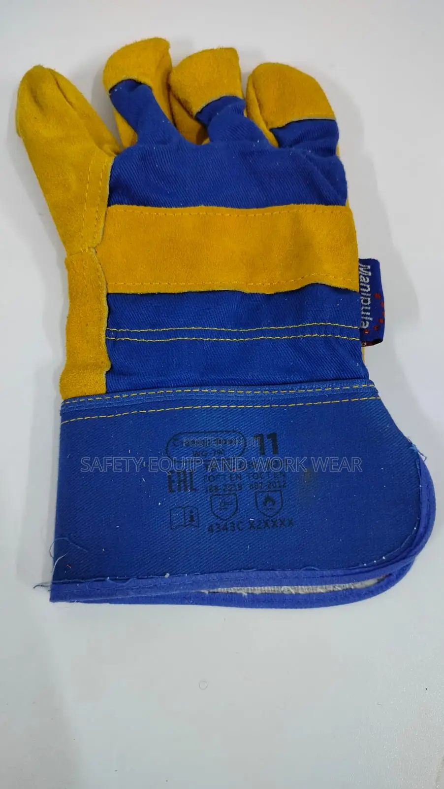 Yellow Blue Short Leather Gloves