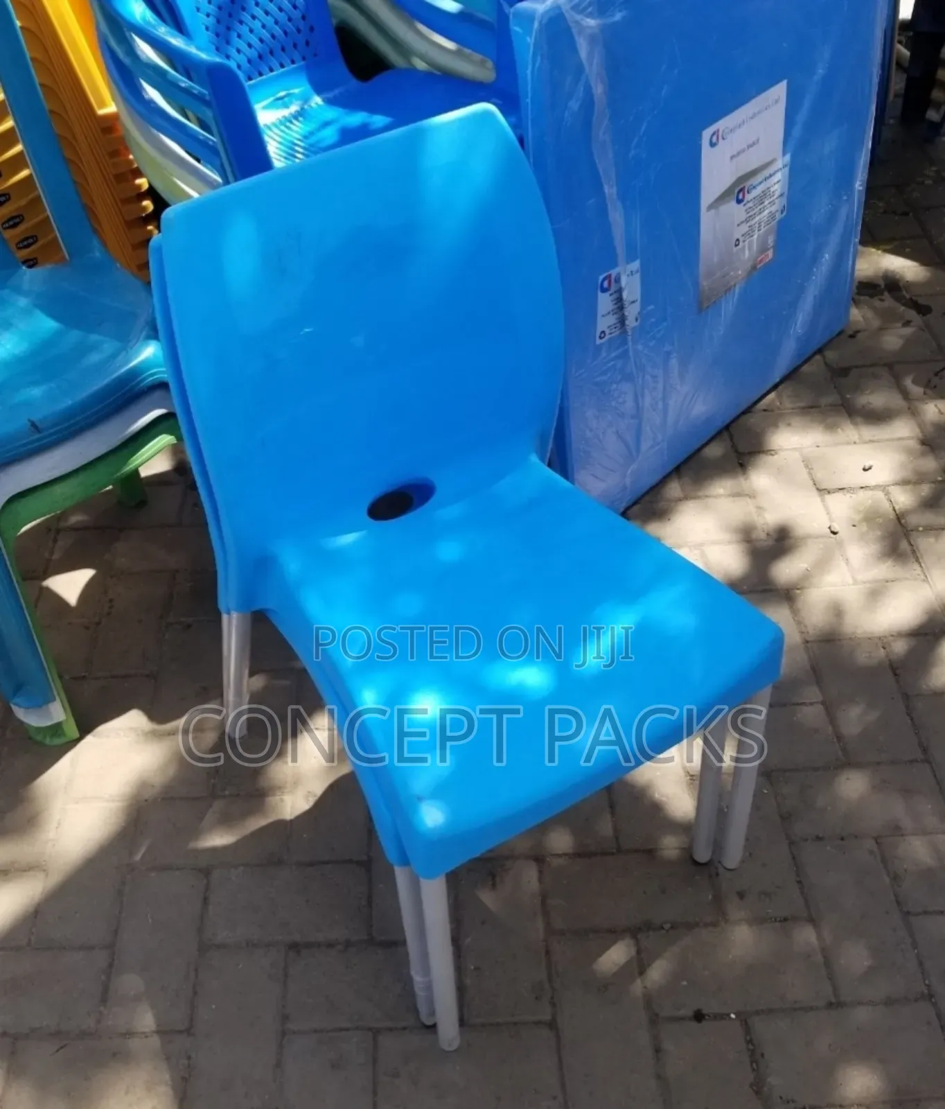 Armless Blue Metal Tubing Legs Chairs.