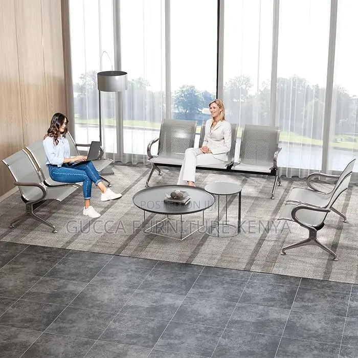 Office Benches:3-Seater Silver Reception Waiting Area Bench