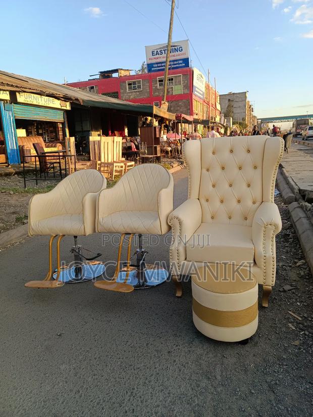 Hydraulic Salon Seats 2 Pieces and Pedicure Seat, Cream