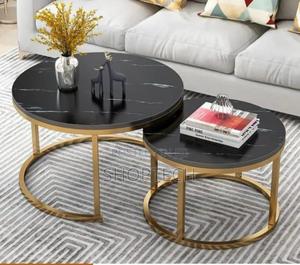 Black Nesting Coffee Table Marble Effect (MDF) - thumbnail 2