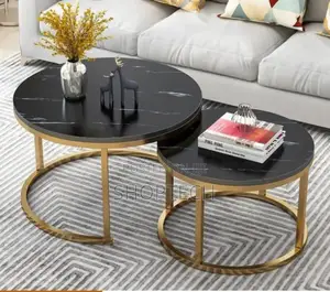 Black Nesting Coffee Table Marble Effect (MDF)