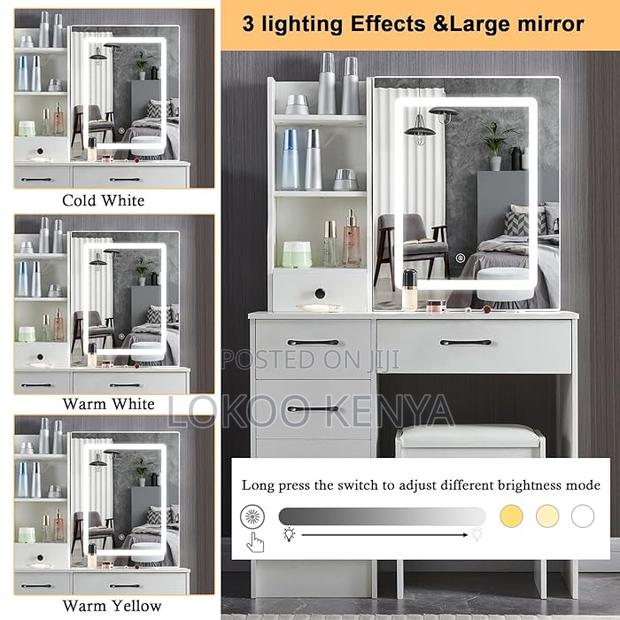 Dressers: Vanity Make Up Dressing Table With Cushioned Stool - thumbnail 4