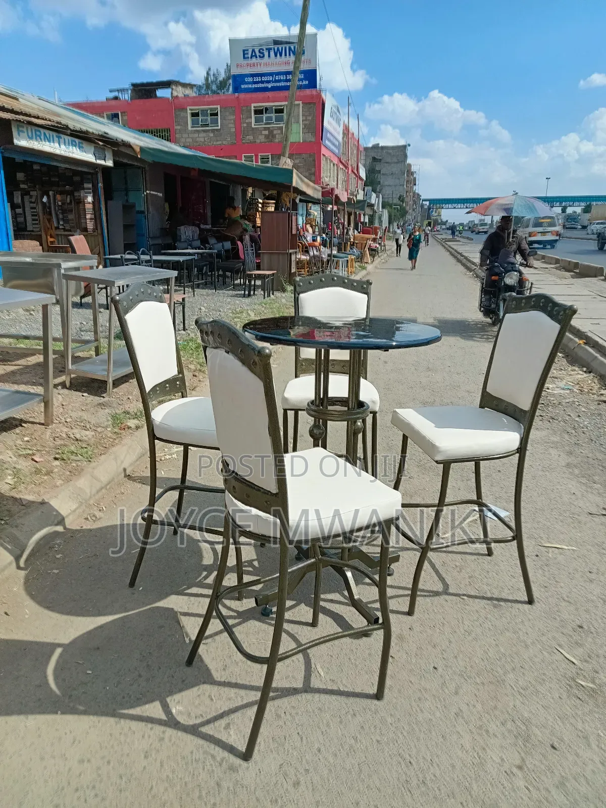 Powder Coated High Restaurant Set, Cream White