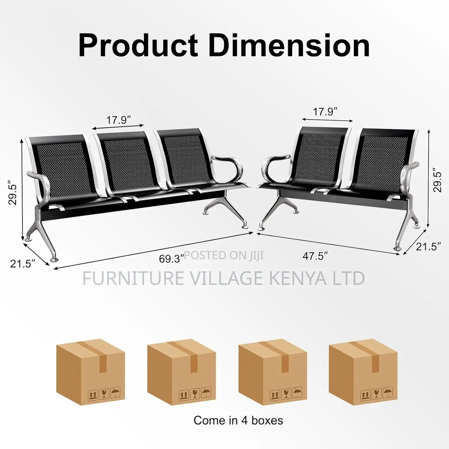 Office Benches; 3-Seater Non-Padded Reception Bench