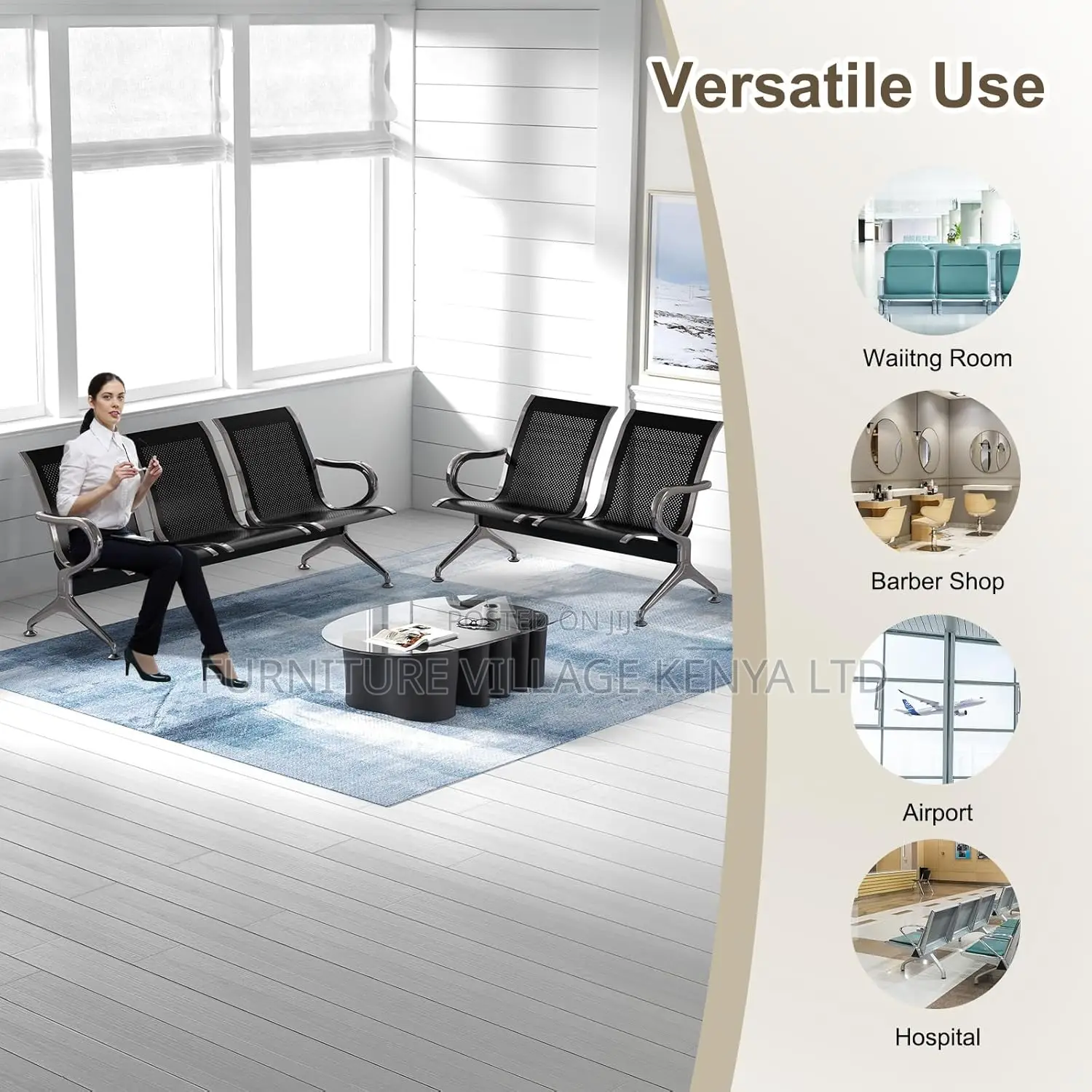 Office Benches; 3-Seater Non-Padded Reception Bench
