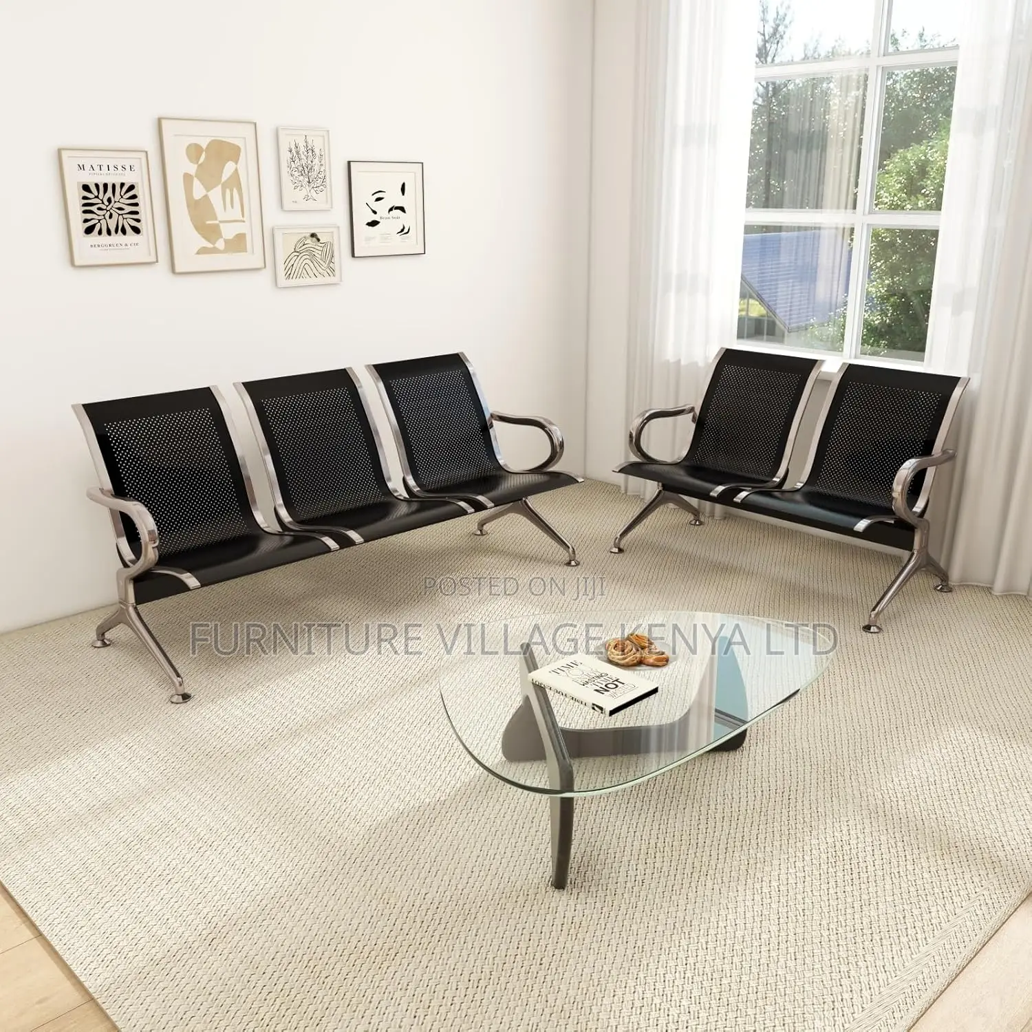 Office Benches; 3-Seater Non-Padded Reception Bench