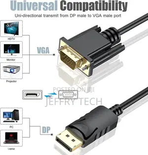 Display Port to VGA Cable 1.8m Gold Plated 1080P Dp Plug To