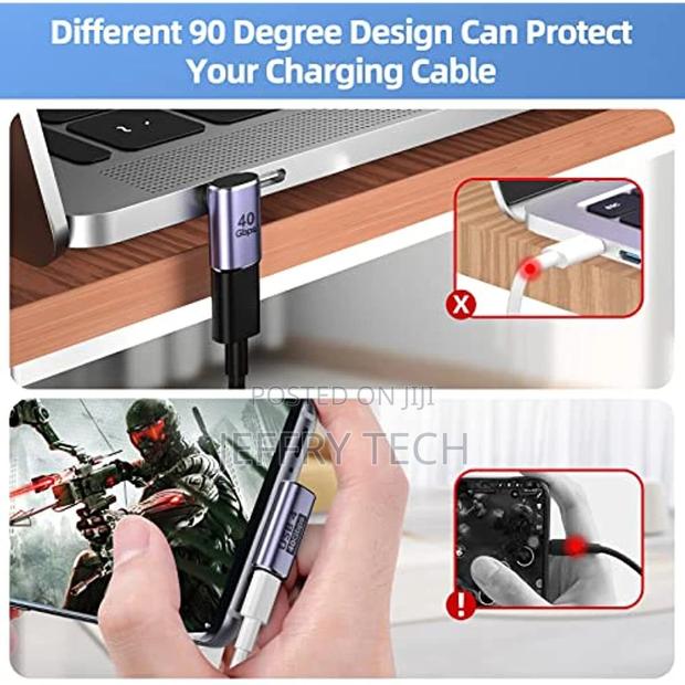 90 Right Angle Usb C Male to Female Adapter Type C Fast Char - thumbnail 3
