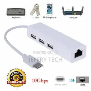 Portable 4in1 Usb 3.1 Hub Type C to Ethernet Rj45 Lan Networ
