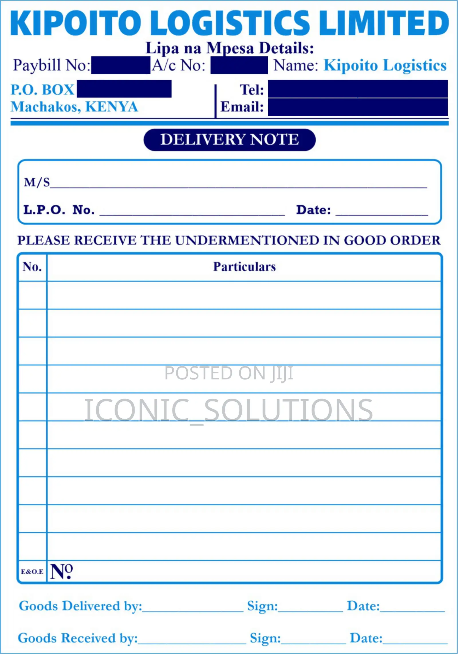 Delivery Note Book
