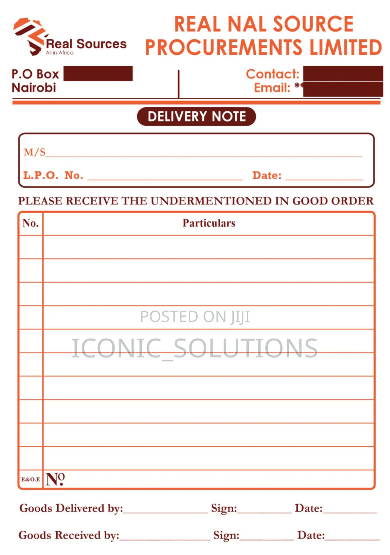 Delivery Note Book