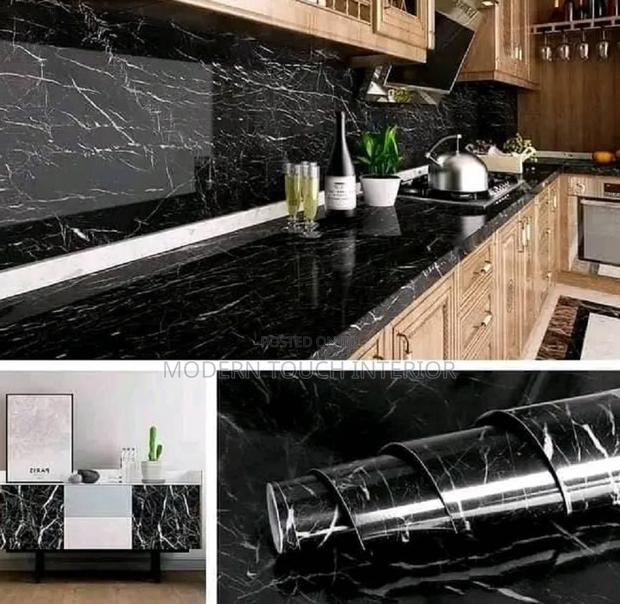 Adhesive Black Marble Wallpaper