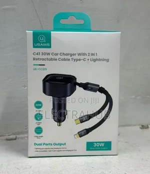 Usams Retractable Car Charger Type C Lightining New Sealed