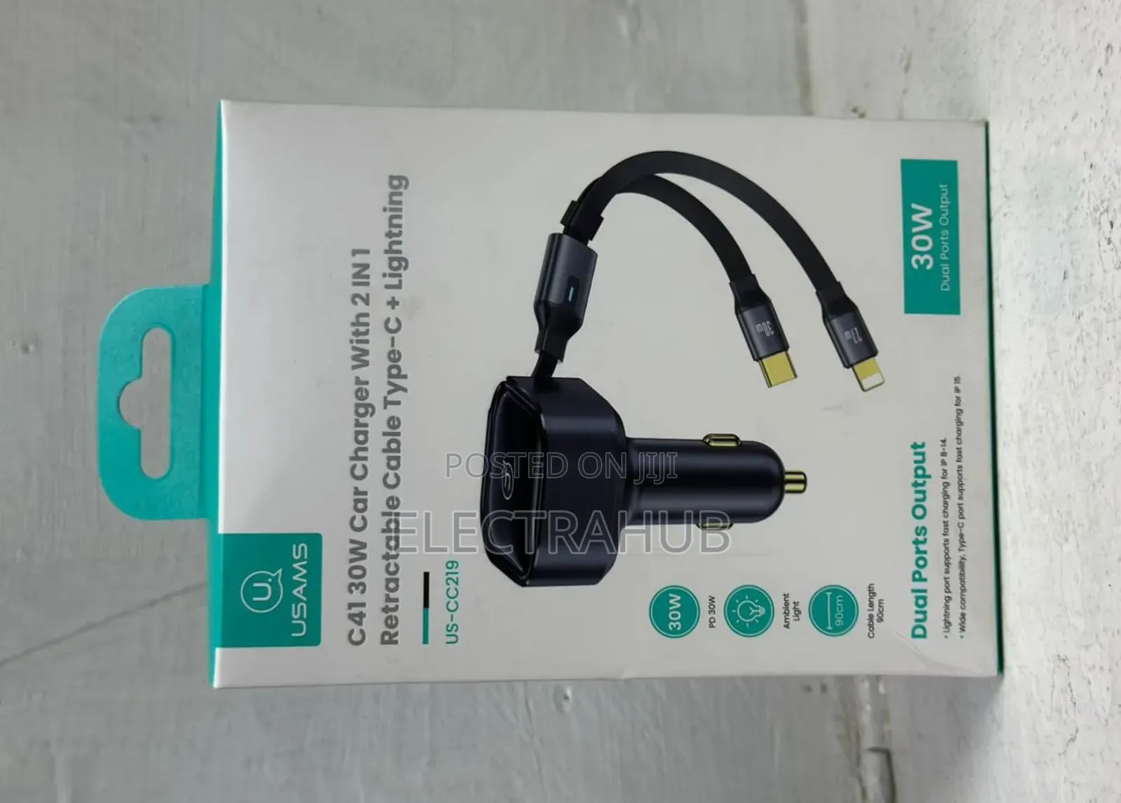 Usams Retractable Car Charger Type C Lightining New Sealed