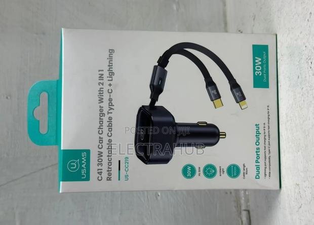 Usams Retractable Car Charger Type C Lightining New Sealed - thumbnail 2