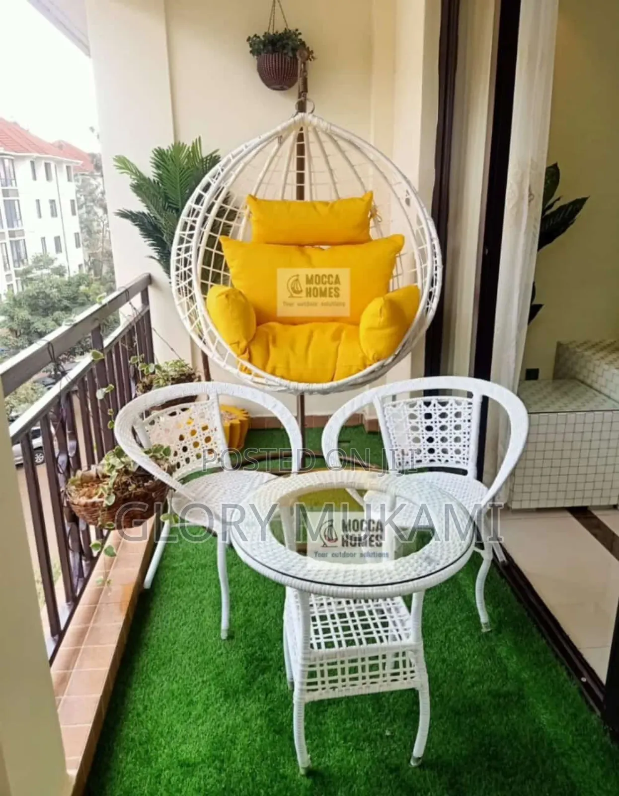 White Set Hanging Balcony Chairs