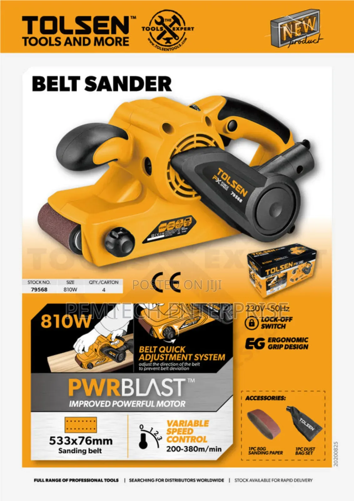 Belt Sander Variable Speed W/ Dust Bag (810W)