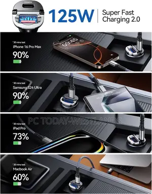 125w Usb C Car Charger Super Fast Charging for iPhone 16,