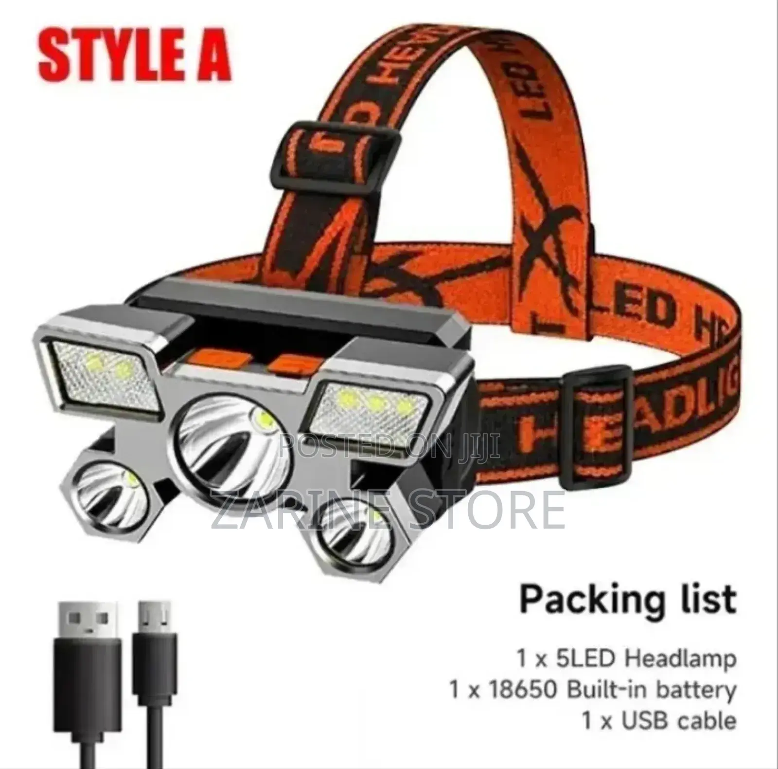 Headlights 5 Bulbs, USB Charging, 102g Weight, Waterproof