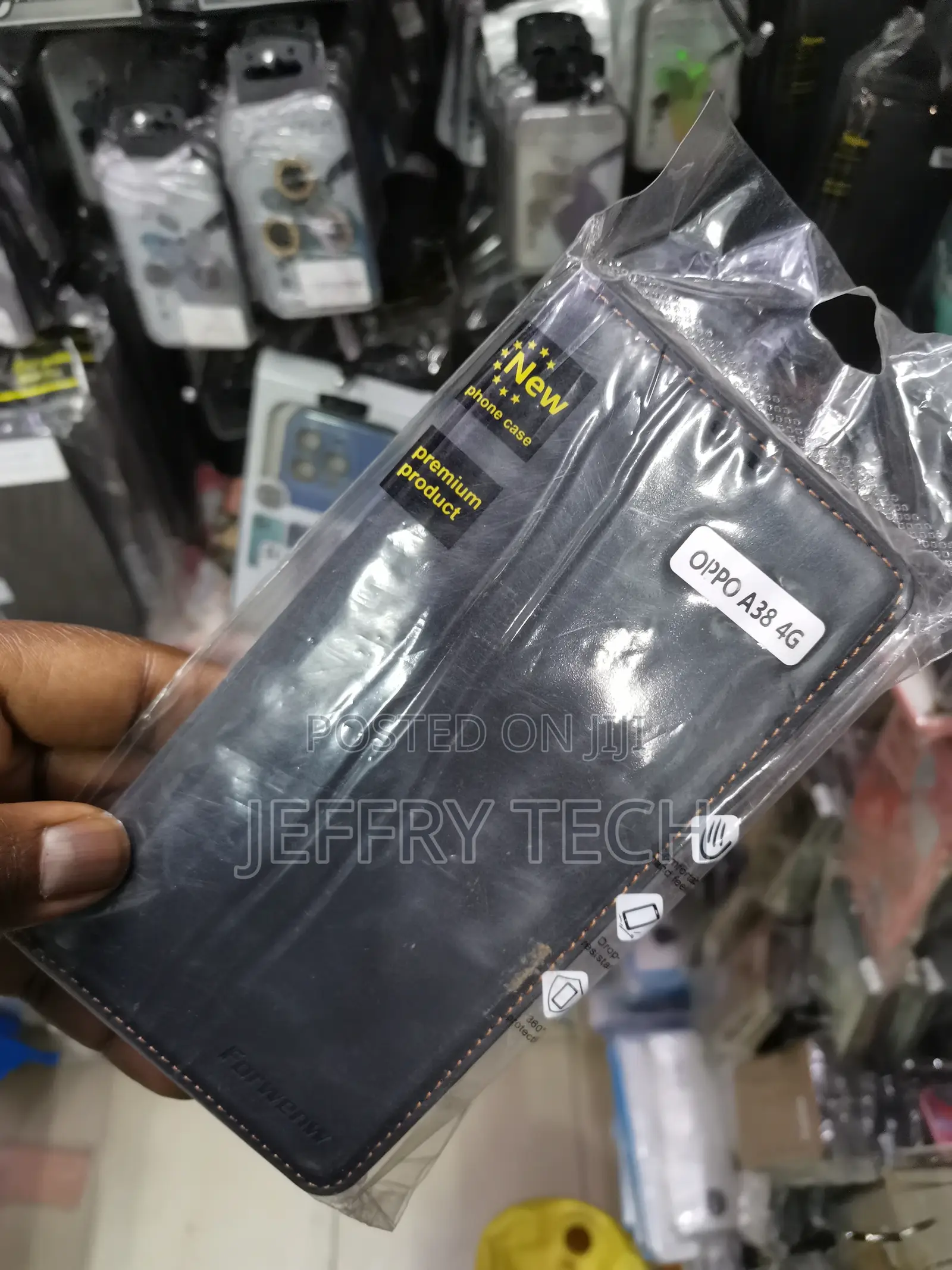 Oppo A38 4gflip Cover | Leather | Inside Pockets-Black