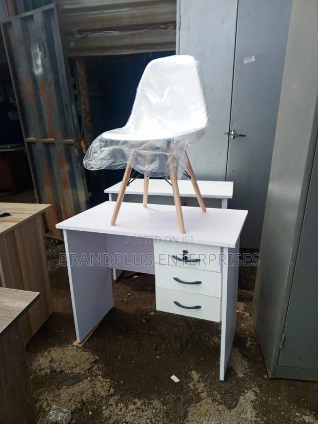 All White Study Table and Chair - main view