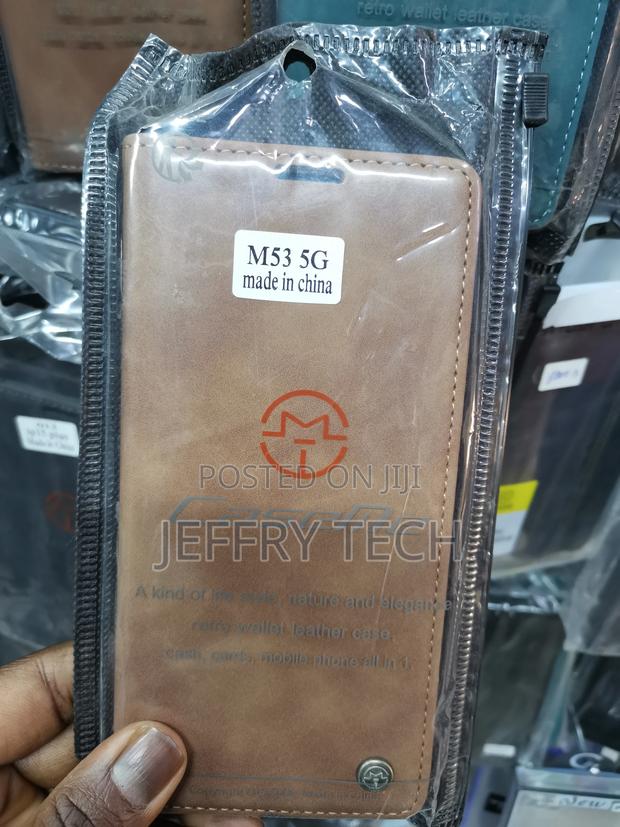 Leather Wallet Flip Case for Samsung Galaxy M53 5g-Brown - thumbnail 3