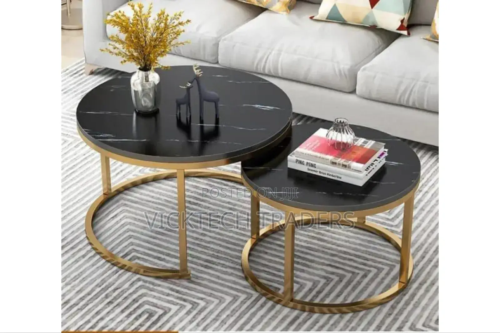 Nesting Coffee Table Marble Effect (MDF)-black