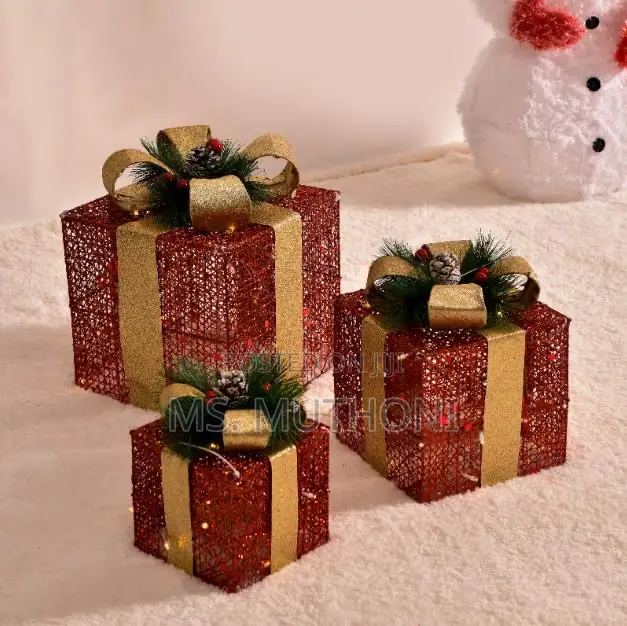 3pcs Set Lighted Gift Box* (Red/Gold )