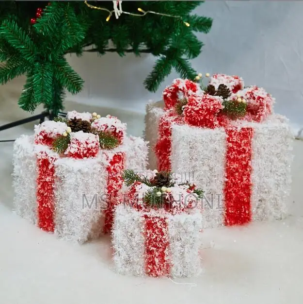 3pcs Set Snow Lighted Gift Box*(White /Red Ribbon)