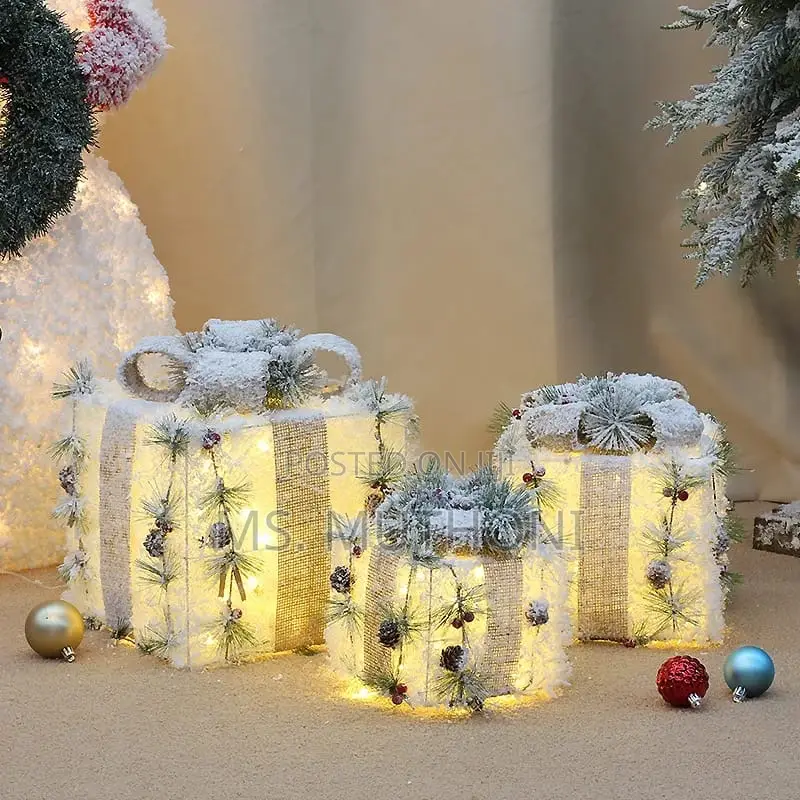 3pcs Set Snow Lighted Gift Box*(White Flocked/ Green )