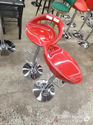Red Plastic With Backrest Adjustable Barstools