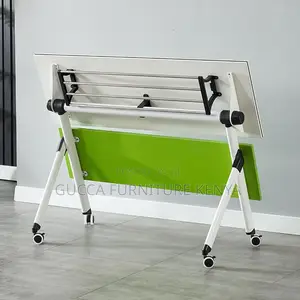 Office Desk: Foldable White Timber Chalk Writing Table