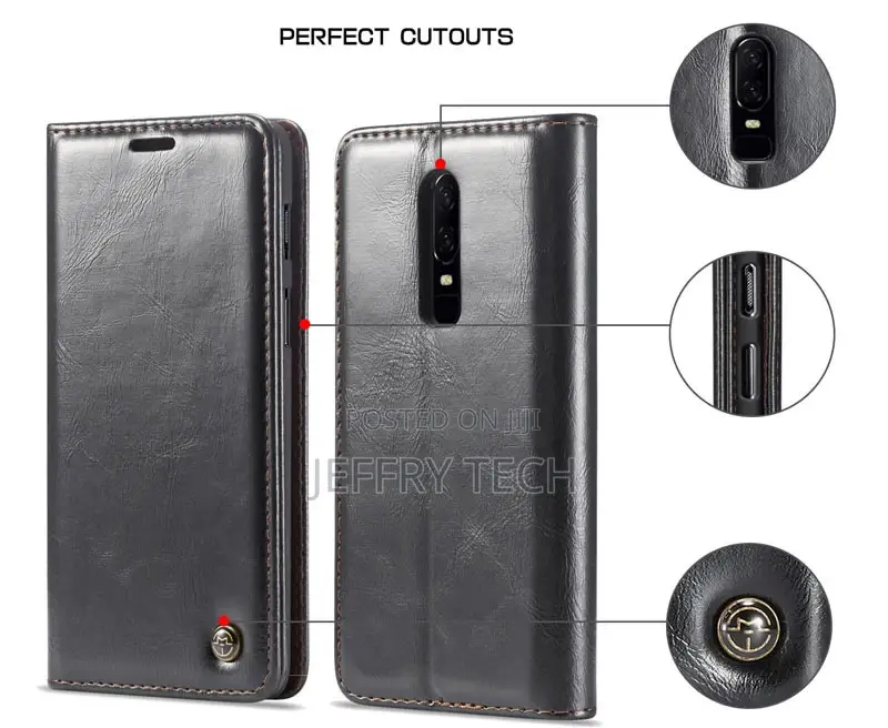 Caseme Oneplus 6 Magnetic Flip Leather Wallet Case Black