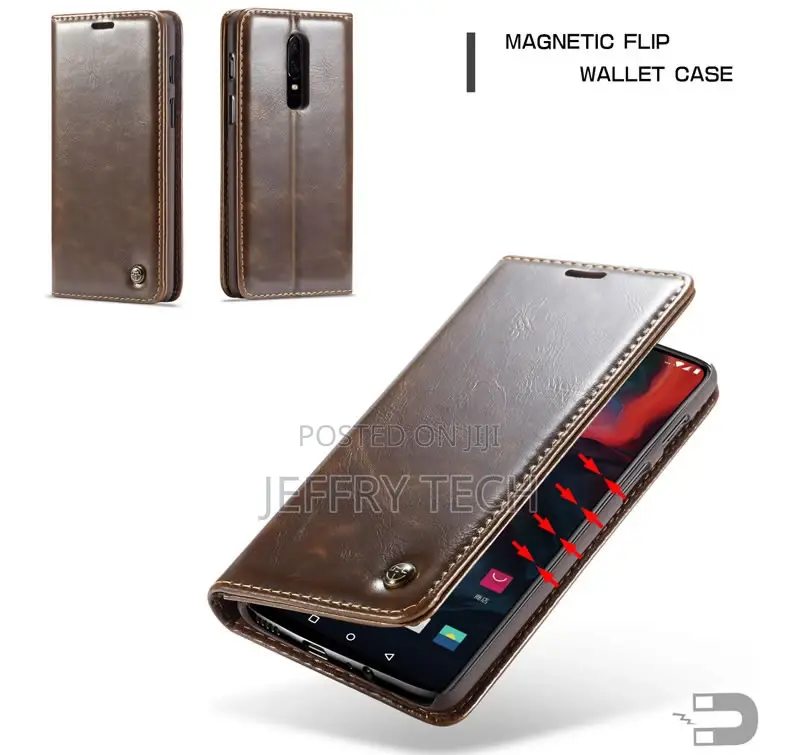 Caseme Oneplus 6 Magnetic Flip Leather Wallet Case Black