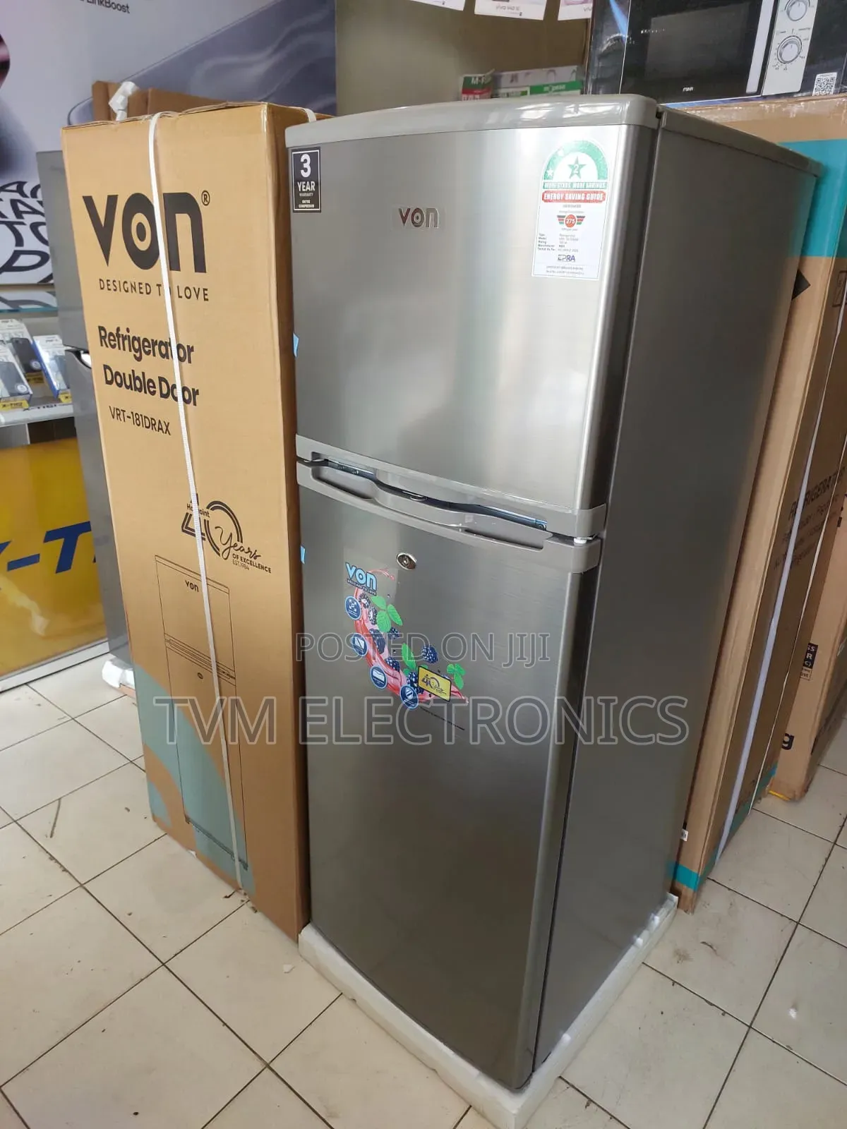 Von 181 Litres Double Fridge Inox