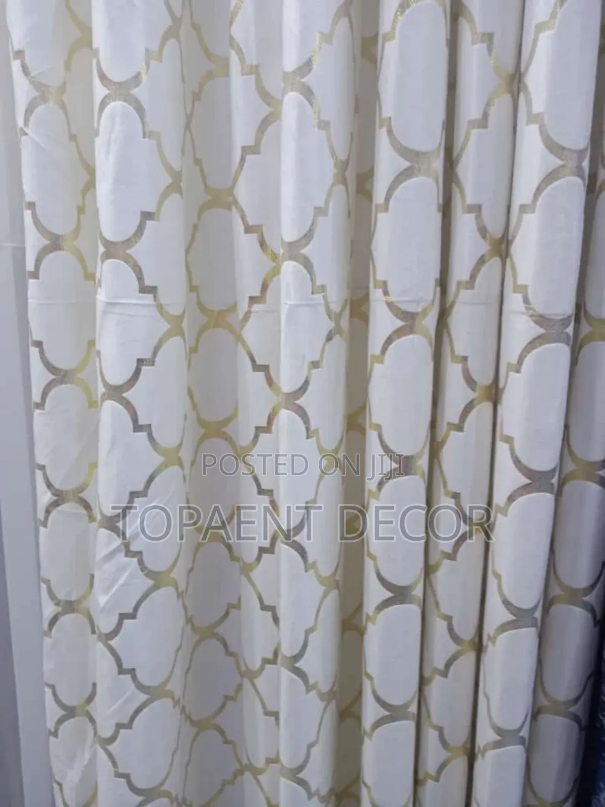 Elegant White Window Curtains and Golden Stripes