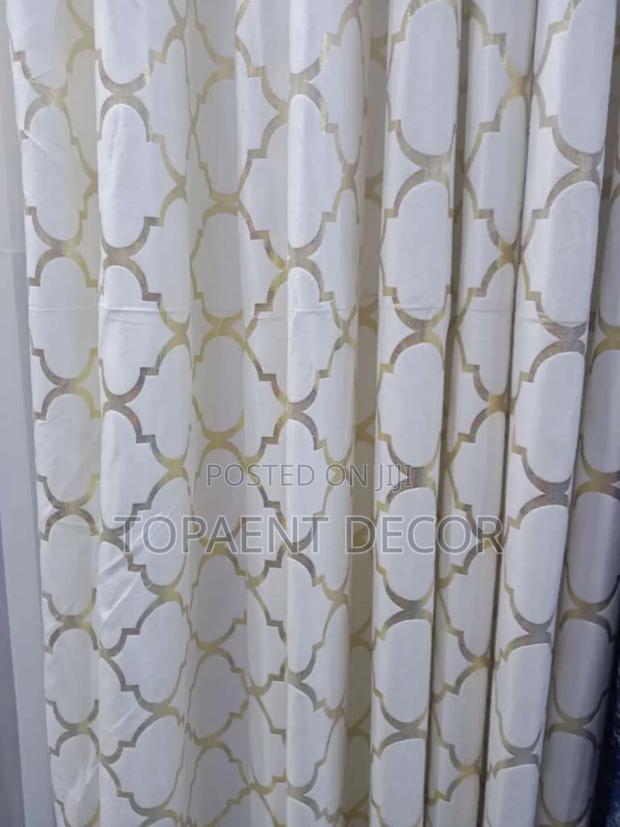 Elegant White Window Curtains and Golden Stripes - main view