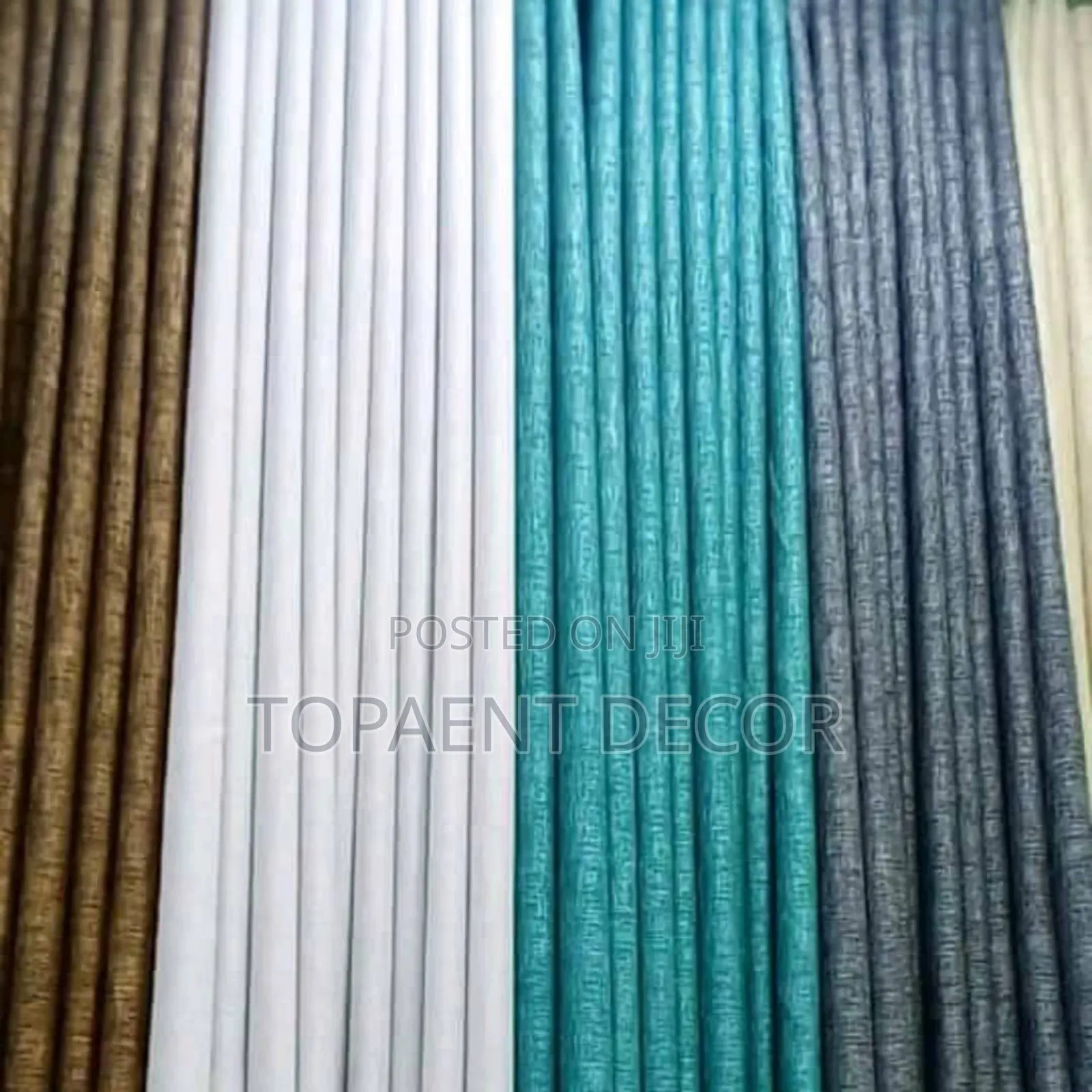 Brown , White , Blue and Grey Window Curtains