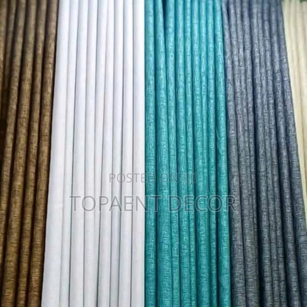 Brown , White , Blue and Grey Window Curtains