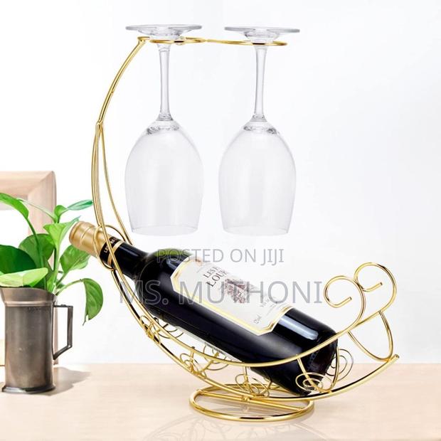 Single Bottle Gold Wine Holding Rack With Wine Glass Holder - thumbnail 3