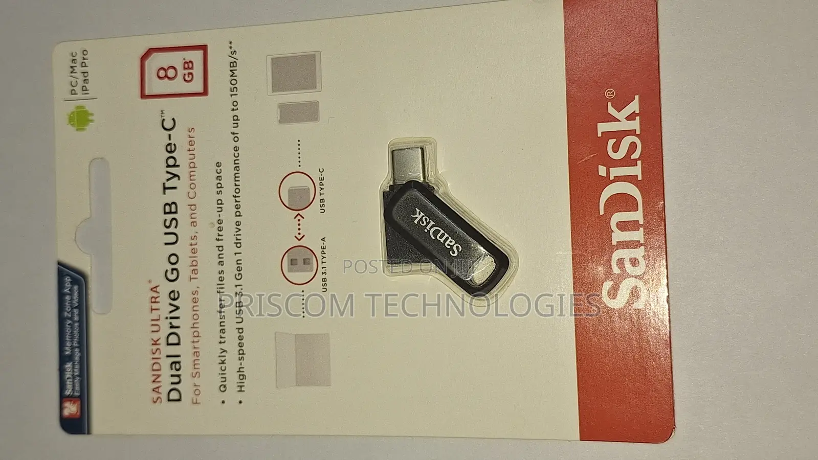 8GB Sandisk Flash Disk Drive Dual OTG USB Type C
